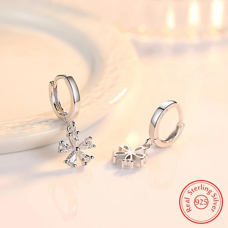 Genuine 925 Sterling Silver Womens Original Jewelry Crystal Flower Drop Earrings XY0068